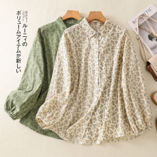批发实拍全棉<b class='q'>气质</b>显瘦复古碎花<b class='q'>衬衫</b>宽松长袖<b class='q'>衬衣</b>女
