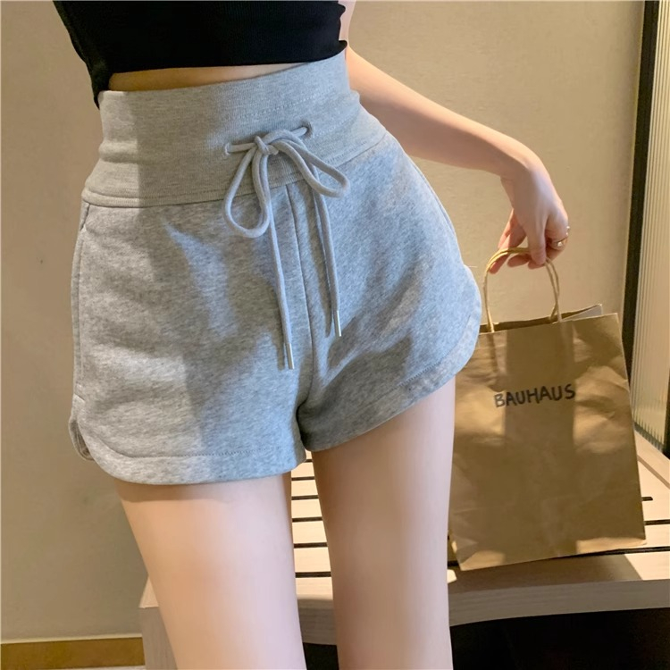 RY4374# 纯棉华棉运动休闲裤女夏季韩版a字高腰宽松阔腿沙滩热裤
