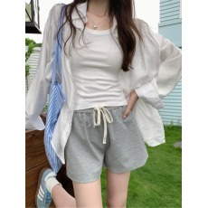 批发<b class='q'>实拍</b>纯棉华棉高腰阔腿休闲短裤女夏季韩版百搭宽松抽绳<b class='q'>运动</b>热裤