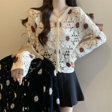 批发实拍～大码2026春<b class='q'>夏</b>法式温柔风镂空波点针织开衫长袖V领显瘦上衣