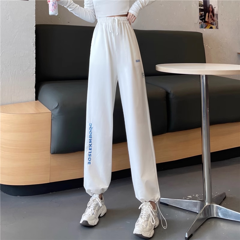 Actual shot of autumn new loose drawstring wide-legged casual pants for women trendy sweatpants