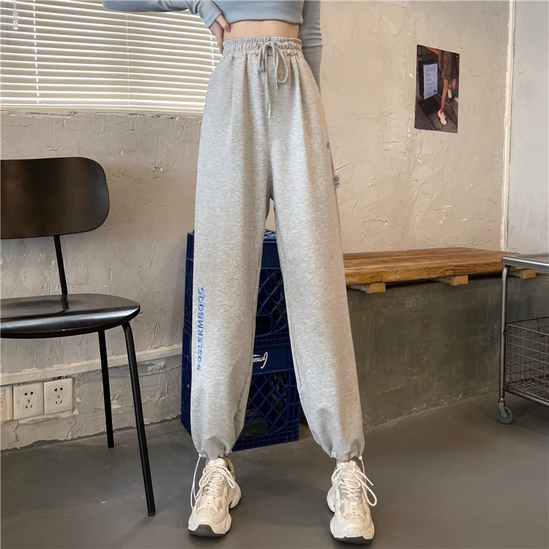 Actual shot of autumn new loose drawstring wide-legged casual pants for women trendy sweatpants