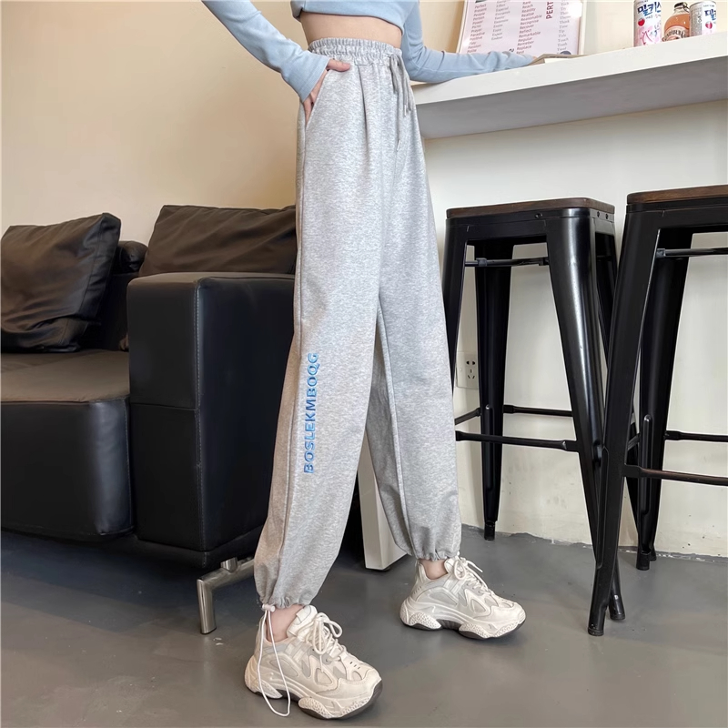 Actual shot of autumn new loose drawstring wide-legged casual pants for women trendy sweatpants