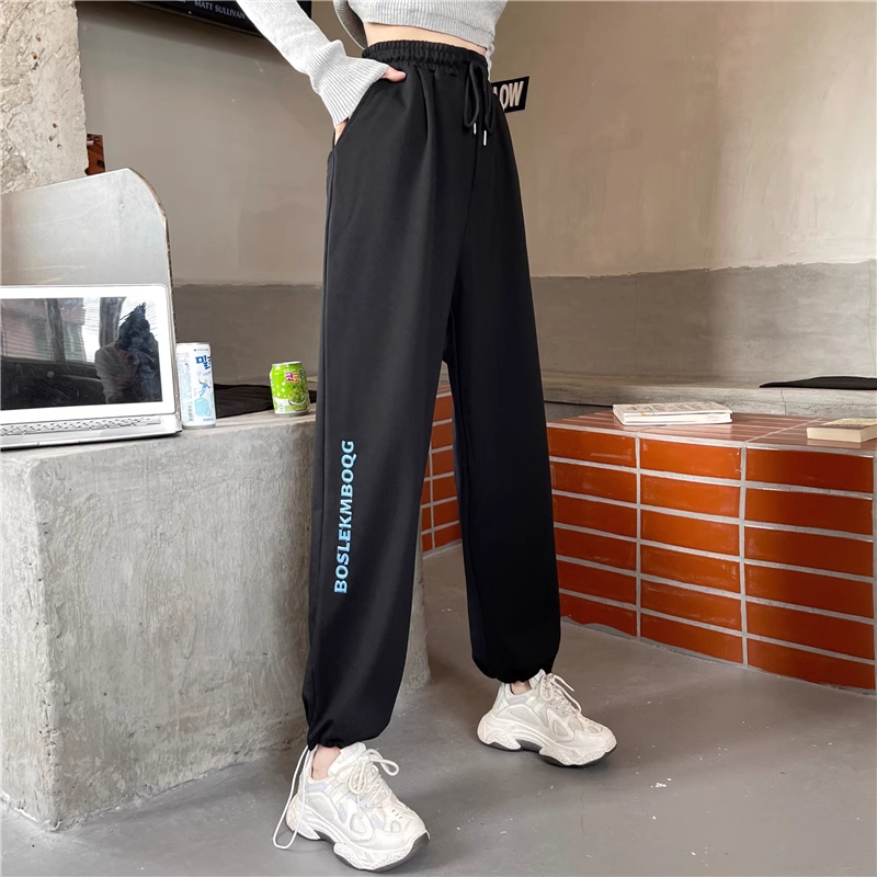 Actual shot of autumn new loose drawstring wide-legged casual pants for women trendy sweatpants