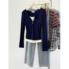 批发实拍250克德芙棉<b class='q'>长袖</b>t恤女2026春秋新款薄款假两件<b class='q'>打底衫</b>圆领上衣