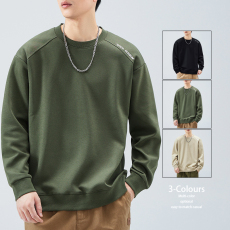 批发2025春季新款男士翻领长袖秋冬新款重磅卫衣圆领无帽