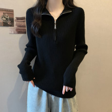 批发实拍胖妹妹春装大码<b class='q'>女装</b>显瘦毛衣坑条套头宽松洋气针织衫上衣减龄