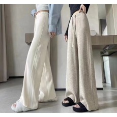 批发女秋冬新款安迪绒软糯竖条针织阔腿裤高腰垂感显瘦直筒休闲拖地裤