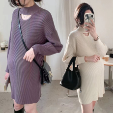 批发有货#孕妇秋装连衣裙2025新款内搭春秋圆领套头针织打底裙中长款