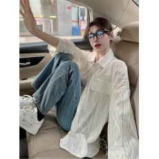 批发<b class='q'>韩版</b>春镂空蕾丝oversize宽松衬衫设计感百搭休闲休闲衬衣外套女