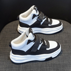 批发2024秋季新款百搭<b class='q'>休闲</b>高帮鞋春秋厚底真皮小白鞋货号