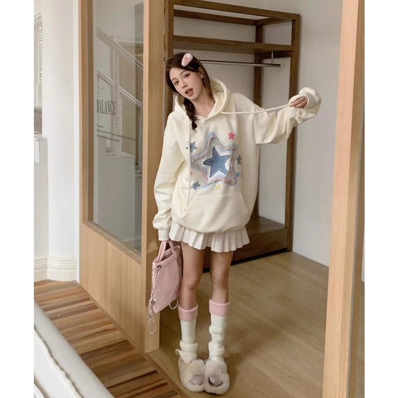 Original workmanship sweet star embroidered long-sleeved sweatshirt for women 2024 autumn design loose casual top trend