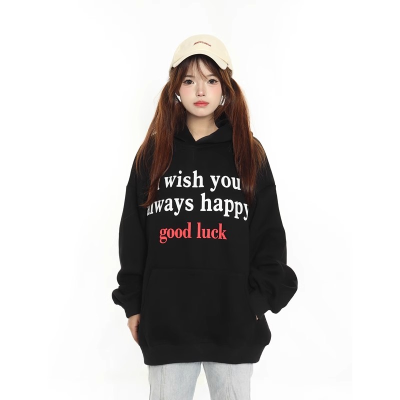 Super popular hooded oversize sweatshirt for women, loose and versatile autumn new printed lazy style long-sleeved top