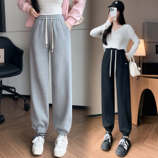 批发实拍慵懒风抽绳运动裤女秋季高腰垂感宽松直筒<b class='q'>哈伦裤</b>显瘦休闲裤