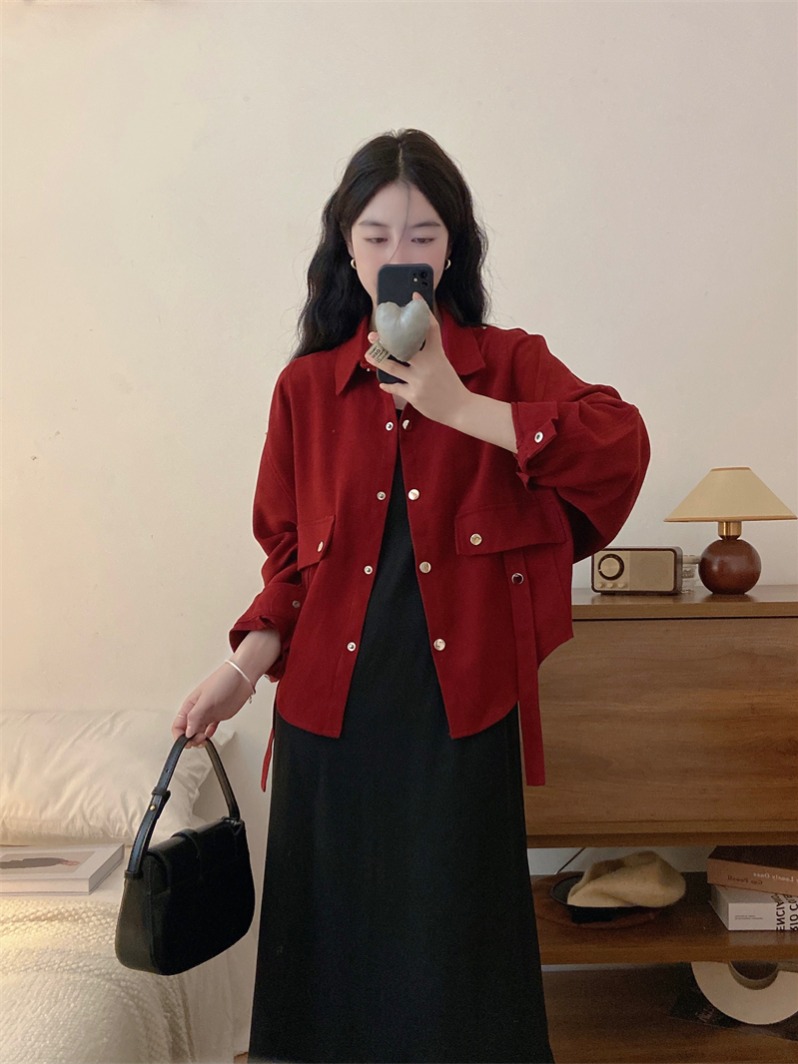 실사 패션 세트 불규칙 짧은 외투 드레스 슬립 드레스 투피스 세트