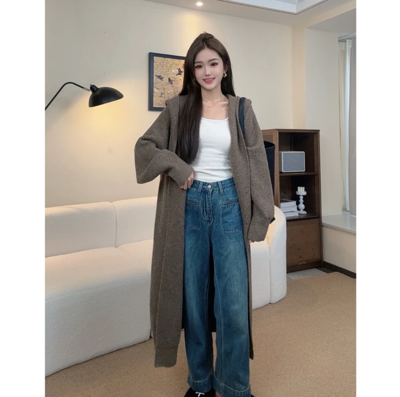 High-end mid-length sweater jacket for women in spring, autumn and winter new Korean style lazy style soft waxy knitted cardigan