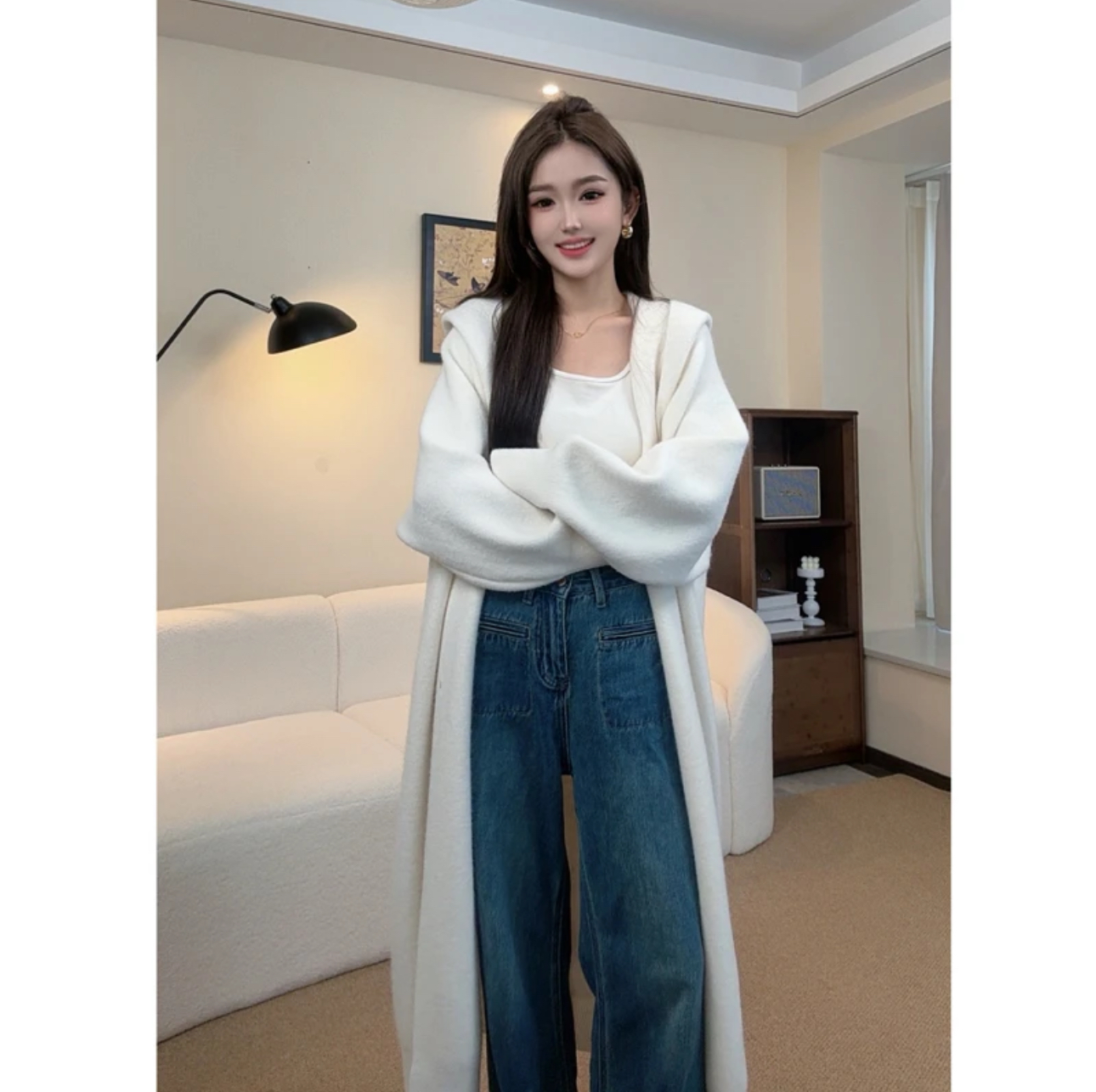 High-end mid-length sweater jacket for women in spring, autumn and winter new Korean style lazy style soft waxy knitted cardigan