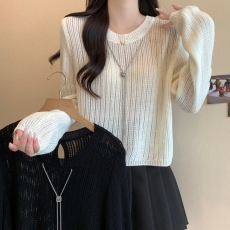 批发档口实拍26年春新款大码镂空设计感反扣宽松外穿毛衣百搭长袖上衣