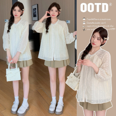 批发实拍新款2025孕妇秋装甜美宽松长袖娃娃衫绣花减龄百搭时尚上衣