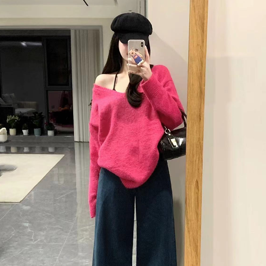 용과 색상 느긋한 바람 V넥 풀오버 스웨터 여자 가을 겨울철 한 부서 착용 가져 가라. 루즈핏 오프숄더 니트 스웨터 맨위
