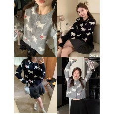 批发韩版蝴蝶结小狗立体提花圆领针织衫女春单排扣甜美毛衣开衫外套