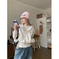 批发花灰色连帽卫衣女<b class='q'>开衫</b>秋季新款宽松小众设计双拉链短款外套上衣潮