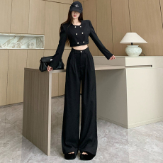 批发<b class='q'>双排扣</b>短款<b class='q'>西装</b>套装女小众设计宽松百搭垂感高腰休闲长裤