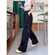 批发现货美式工装裤女夏薄款抽绳松紧腰显瘦直筒宽松束脚运动裤#2133