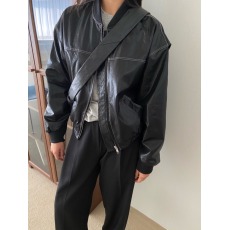 批发已出货 chic秋季新款复古百搭翻领明线设计宽松长袖皮衣夹克外套