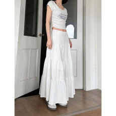 批发创峰温柔风蛋糕白色半身裙新款设计感小众大摆伞裙高腰显瘦中长裙