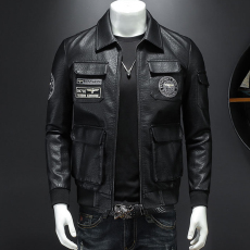 批发实拍个性老鹰刺绣标多口袋皮衣外套男短款显高美式皮衣夹克机车服