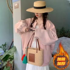 批发粉色pu皮棒球服女2025秋冬新款美式复古小个子宽松百搭设计感外套