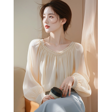 批发早春新款法式气质独特漂亮绝美设计感白色<b class='q'>雪纺</b>小上衣<b class='q'>长袖</b><b class='q'>衬衫</b>女夏