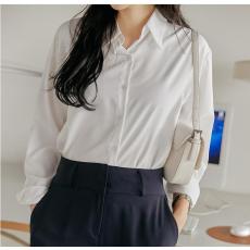 批发韩版春秋经典纯色衬衫原宿风BF休闲简约开衫百搭打底衬衣女