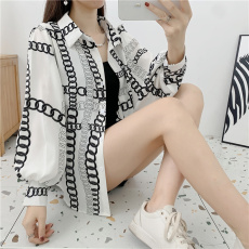 批发实拍POLO领灯笼袖雪纺衬衫女春季衬衫大码新款设计感小众洋气衬衣