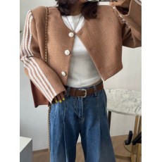 批发<b class='q'>韩版</b>秋冬季圆领金属单排扣竹节呢子小香风休闲外套女短款上衣