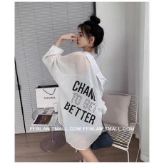 批发韩版春夏季大码宽松中长款字母印花薄款防晒衣衬衫外套女