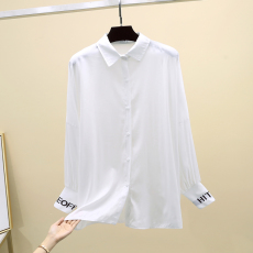 批发实拍韩国东大门春季字母<b class='q'>刺绣</b>螺纹中长款学院风BF<b class='q'>衬衫</b>宽松防晒衣女