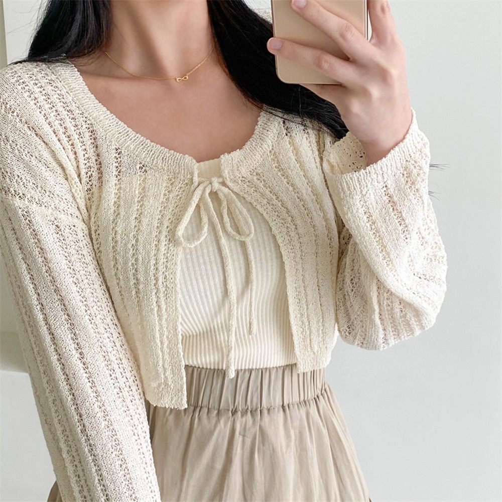 Actual shot of fat mm plus size Korean style lace-up sweater twist sweet cardigan solid color short knitted sweater top to wear outside