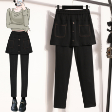 批发实拍春新款大码修身<b class='q'>裙裤</b>胖MM洋气小脚九分<b class='q'>女</b>裤松紧腰遮肚显瘦裤子