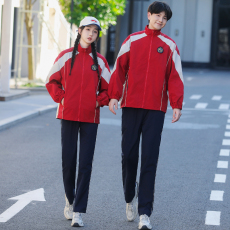 批发2025新款实拍初高中生红色运动会校服套装学生男女休闲长袖班服