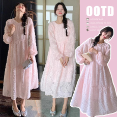 批发图片已处理2025新款宽松显瘦蕾丝中长款孕妇大码连衣裙