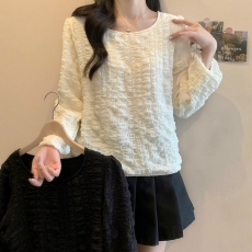 批发实拍2026早春新款大码女装韩款胖MM泡泡格百搭长袖<b class='q'>衬衫</b>上衣