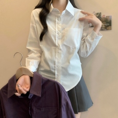 批发实拍2026早春大码女装衬衫设计感茧型褶皱下摆长袖上衣