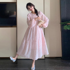 批发图片已处理2025新款宽松显瘦蕾丝中长款孕妇大码连衣裙