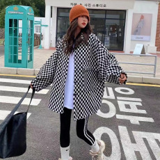 批发韩版秋冬新款棋盘<b class='q'>格子</b>衬衫中长款百搭休闲宽松毛呢外套女衬衣