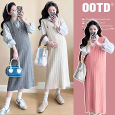 批发实拍现现孕妇装连衣裙套装春季时尚针织背心裙衬衫两件套春装裙子