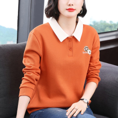批发<b class='q'>妈妈装</b>2026春季新款长袖女高级感卫衣小众设计宽松显白橘色上衣女