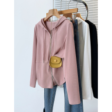 批发实拍2026春季新款胖mm大码女显瘦休闲时尚连帽开衫上衣卫衣潮