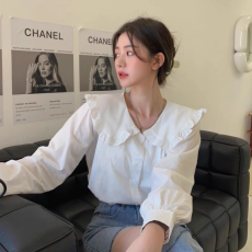 批发2026早春韩国东大门大码女装气质荷叶边娃娃翻领<b class='q'>衬衫</b>M-4XL200斤